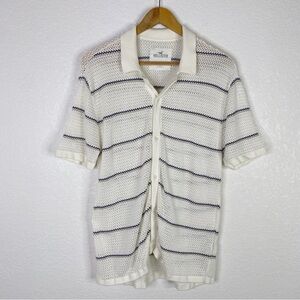 Hollister White & Blue Striped Crochet Button Down Shirt